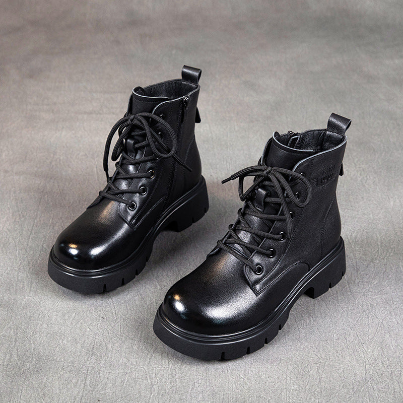 Women's First Layer Cowhide Martin Retro Lace Boots