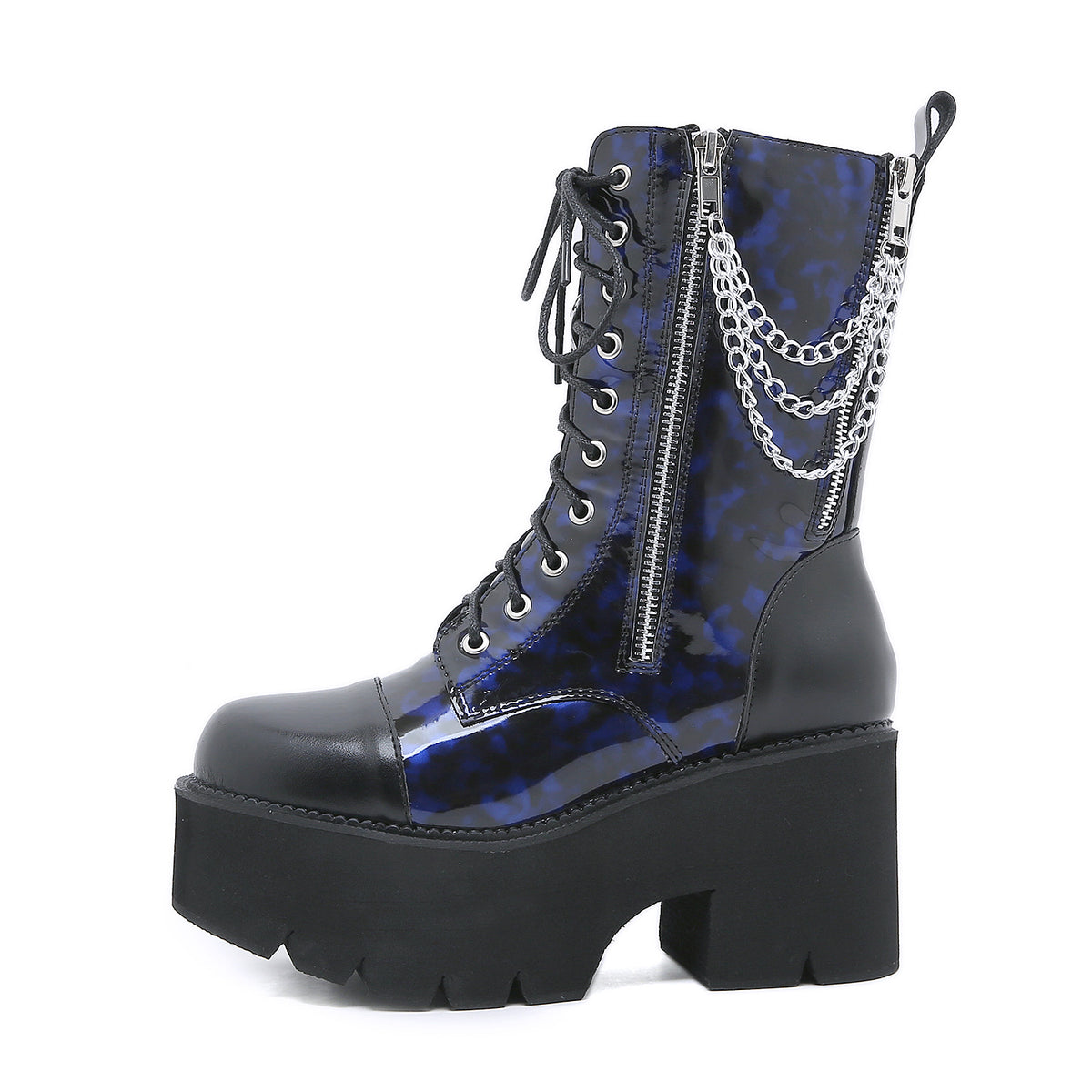 Women's Chunky Chain Platform Color Matching Martin Large Size Women's Leather Boots