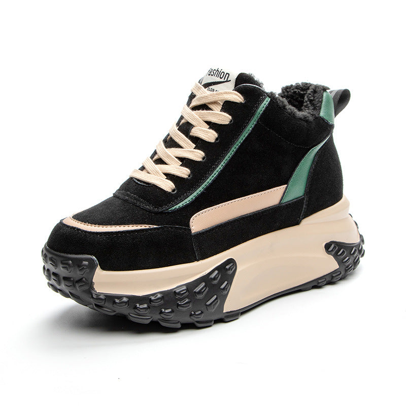 Women's Korean Style Clunky Plus Veet Genuine Sneakers