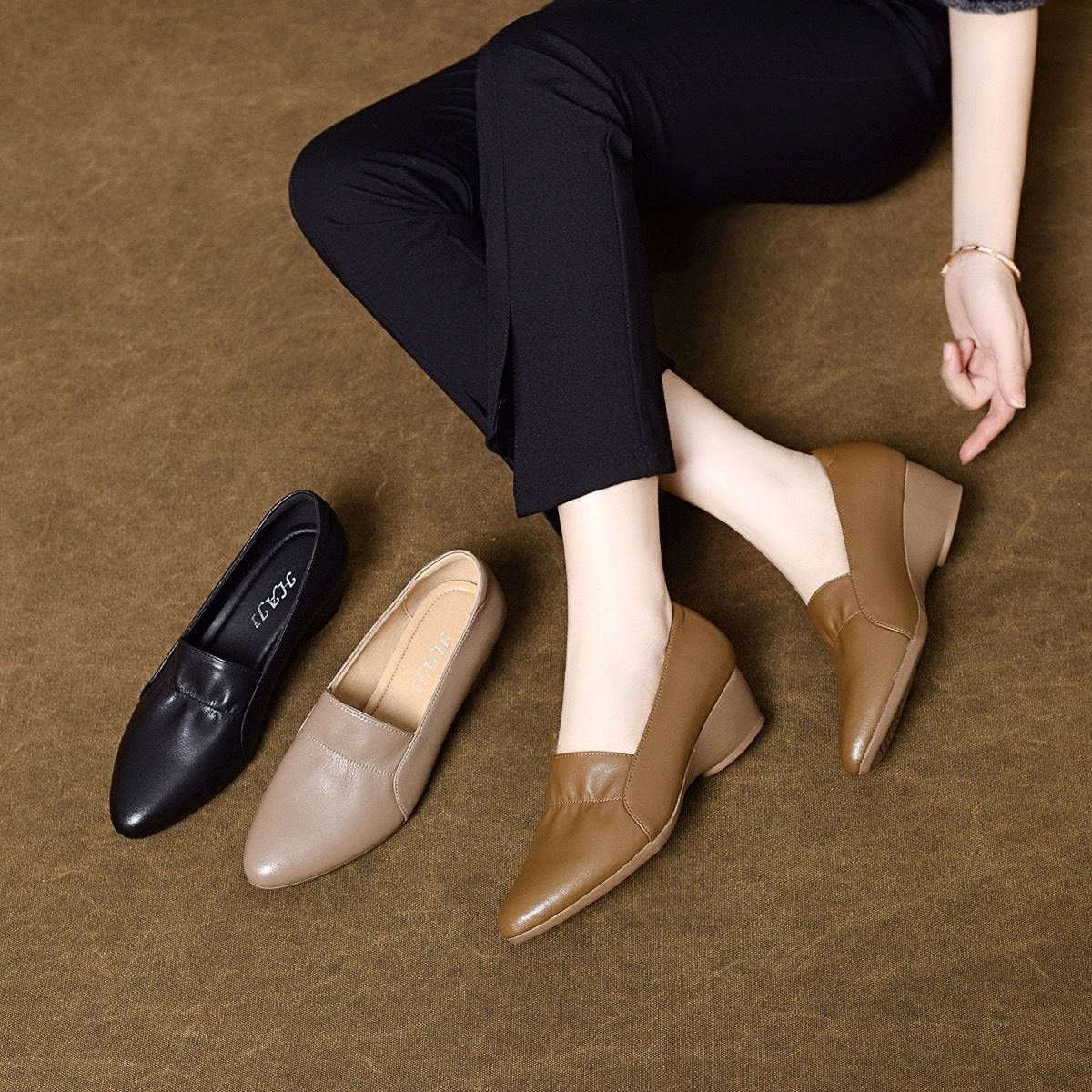 Women's Pumps Spring Shallow Mouth Pointed Soft Bottom Chunky Mid Heels