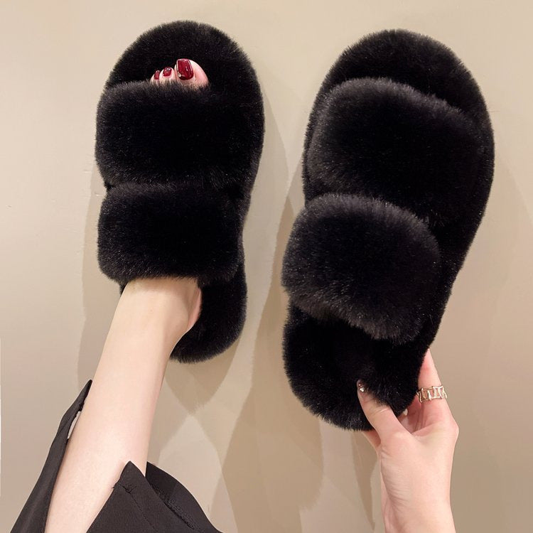 Women's Fluffy Outer Wear Korean Fashion Home Sandals