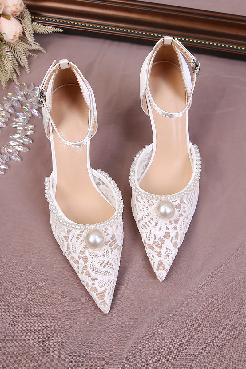 Toe Box Hollow Super French Lace Main Wedding Dress Bridal High Heeled Sandals