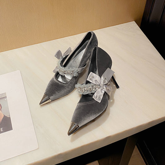 Women's High Stiletto Metal Suede Pointed Toe Heels