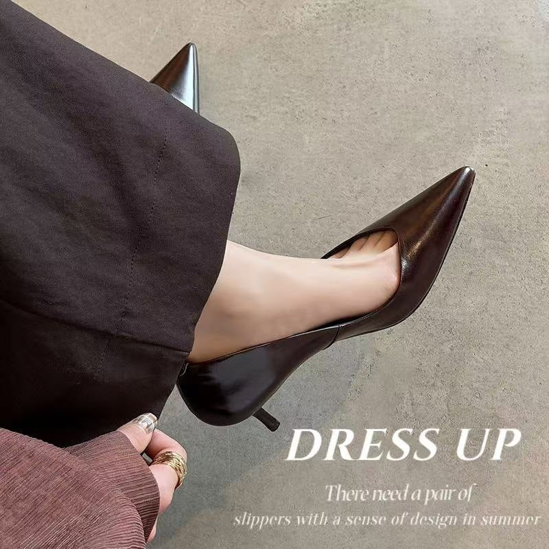Women's Main First Layer Cowhide High Shallow Heels