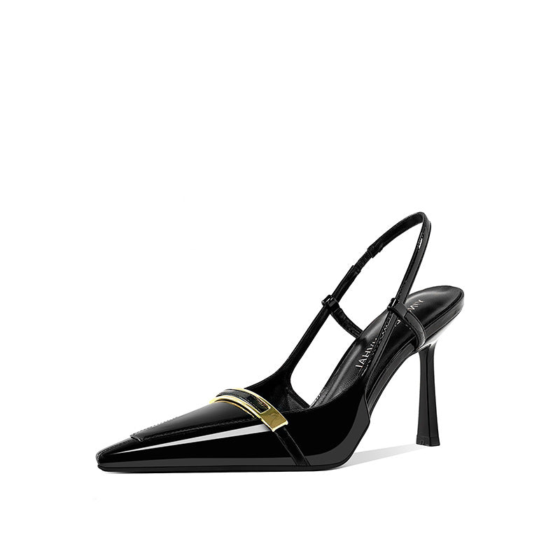 Women's Buckle Square Head Stiletto Patent Sexy Back High Heeled Sandals