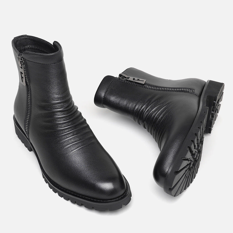 Men's Smoke Pipe Zipper British Style Genuine Boots