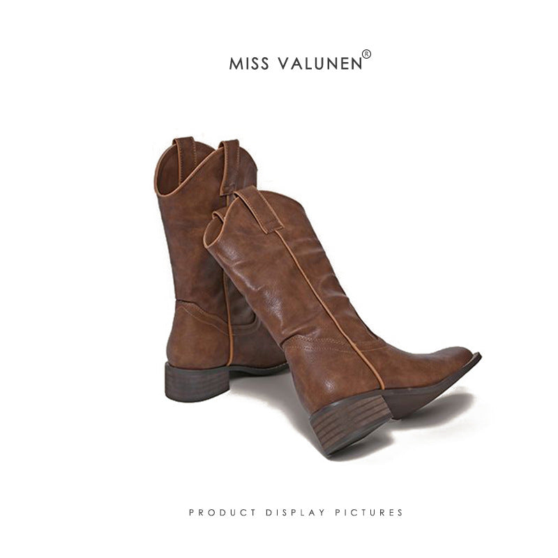 Style Western Cowboy Square Toe Short Tube Boots