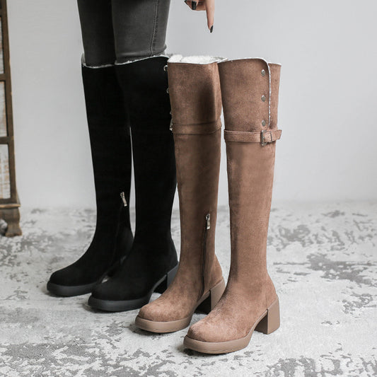 Women's Suede Over The Knee Winter Foldable Thick High Fleece-lined Boots