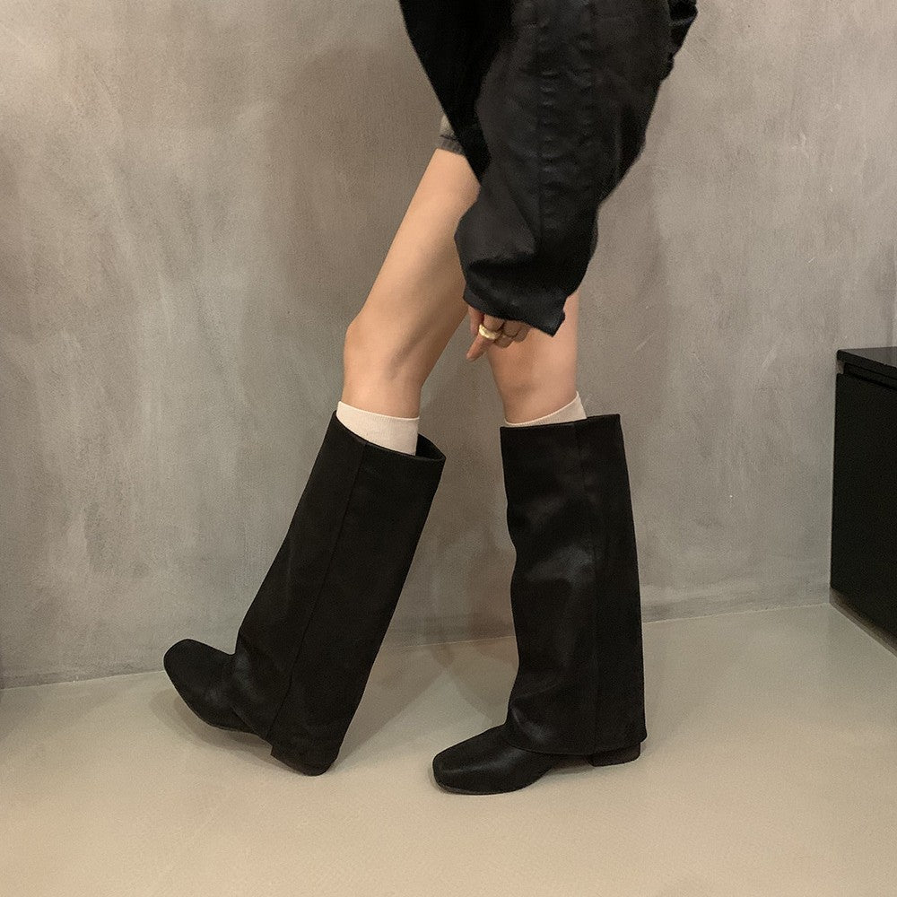 Women's Leg Pantyhose Autumn Square Toe Knight Women's Leather Boots