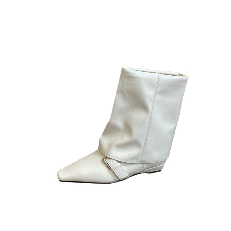 Women's Chunky Short Elegant Slimming French Fashion Sexy Women's Leather Boots