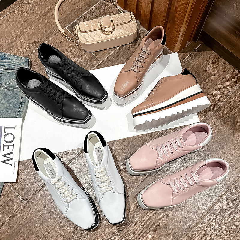 Women's Square Toe Wedge Platform Striped Bottom Women's Casual Shoes