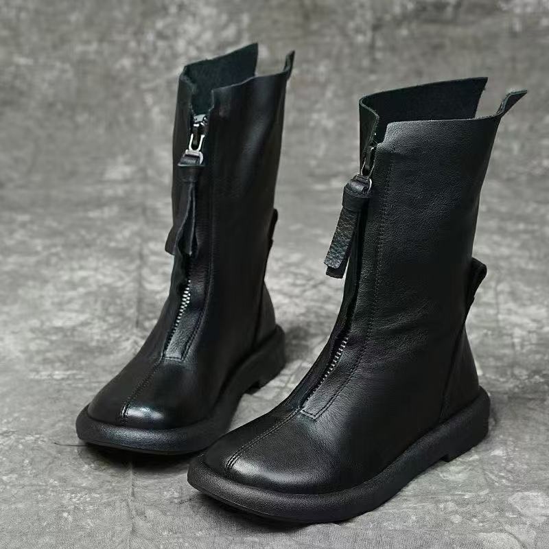 Retro Length Genuine Martin Single Long Female Women's Leather Boots