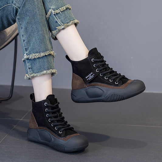 Booties Closed Toe Retro Lace Up Boots