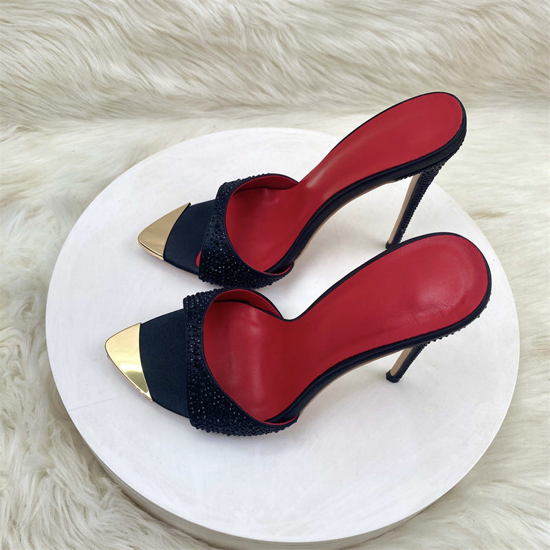 Women's Fashion Pointed Toe Fine With Black High Heeled Sandals