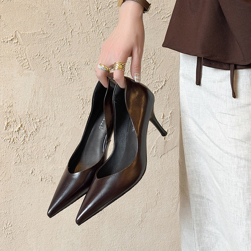 Women's Main First Layer Cowhide High Shallow Heels
