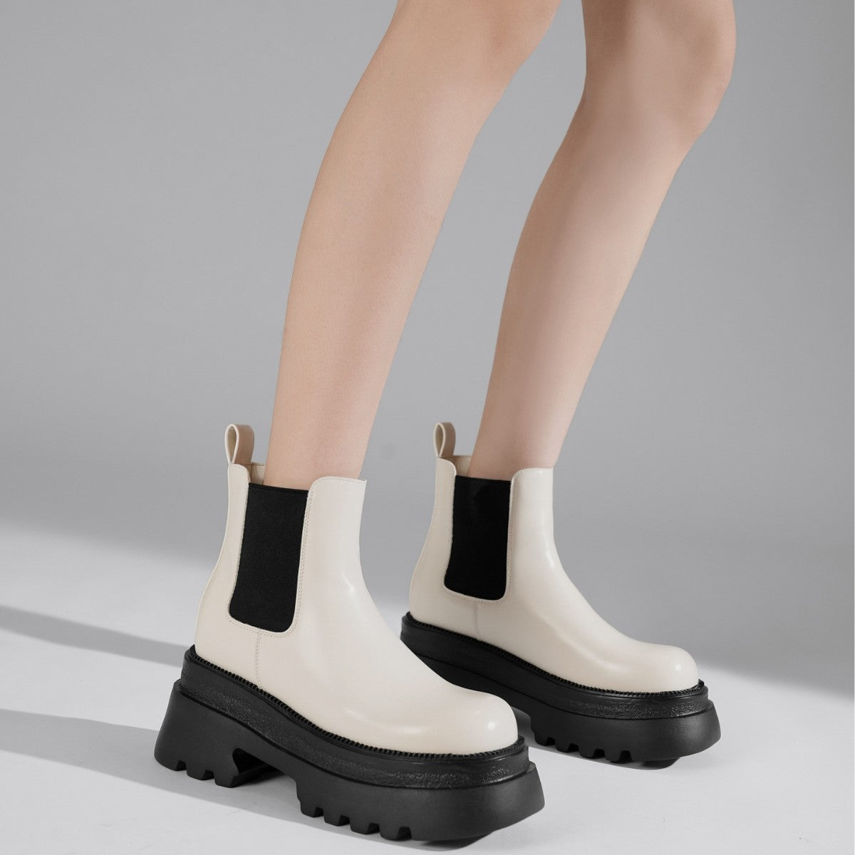 Women's Chelsea Booties Martin Platform Smoke Pipe Invisible Elevated Women's Leather Boots