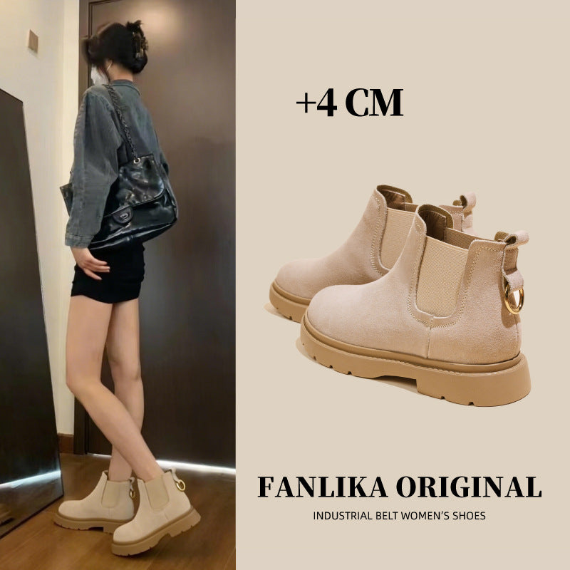 Women's Genuine Martin For British Style Mid Flat Women's Leather Boots