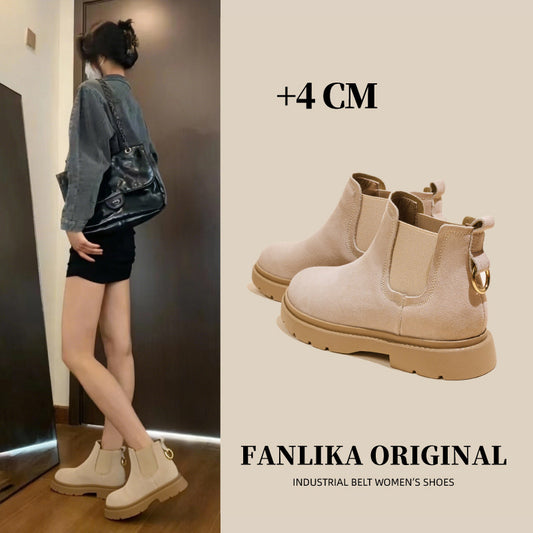Women's Genuine Martin For British Style Mid Flat Women's Leather Boots