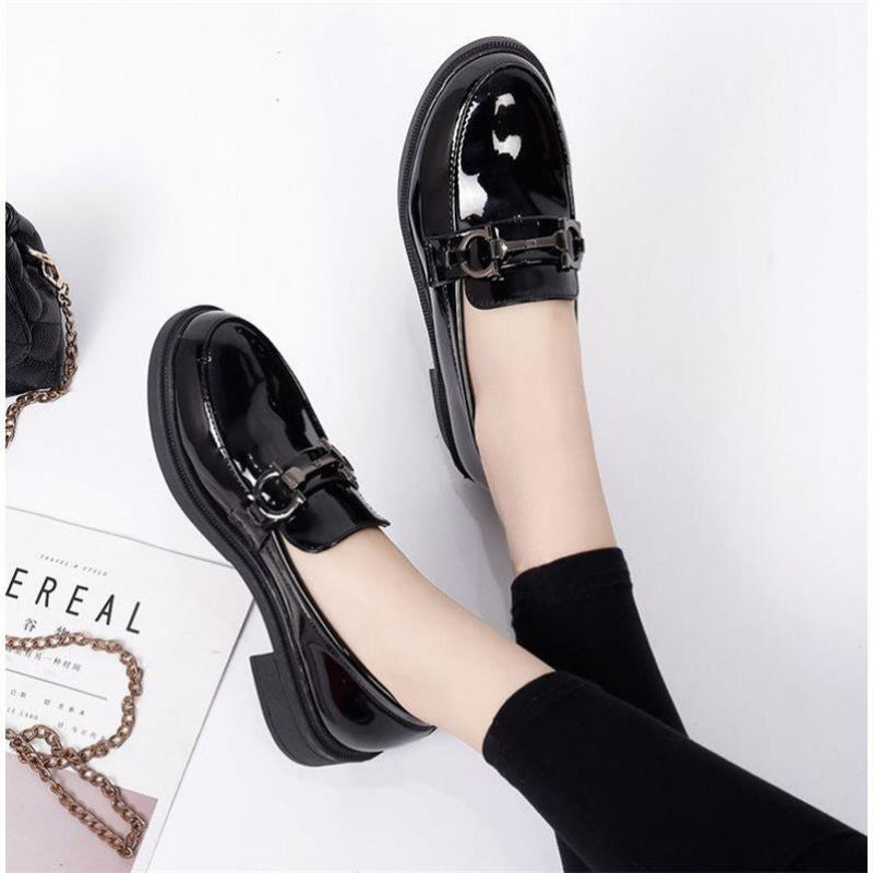 Women's British Style Black Korean Versatile Pumps Casual Shoes