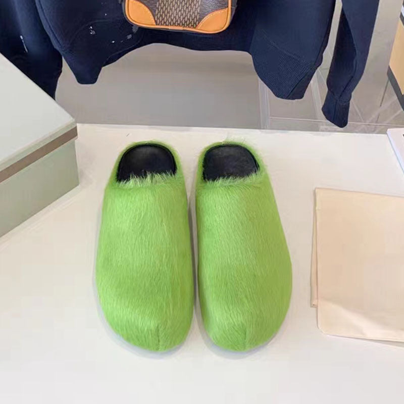Women's Candy Color Genuine Horsehair Closed Toe Women's Shoes