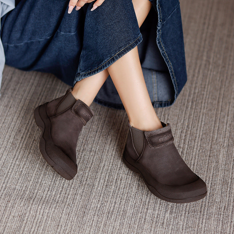 Women's Vintage Cowhide Slip-on Lofter Platform Fashion Women's Leather Boots