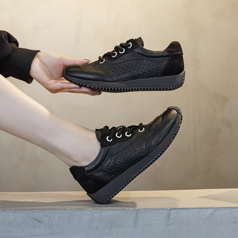 Women's White Summer Hollowed Leisure Flat Retro Sneakers