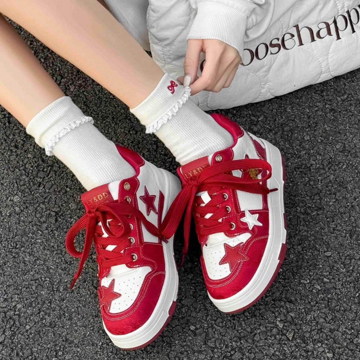Women's Red Wedding Limited Star National Fashion Women's Board Shoes