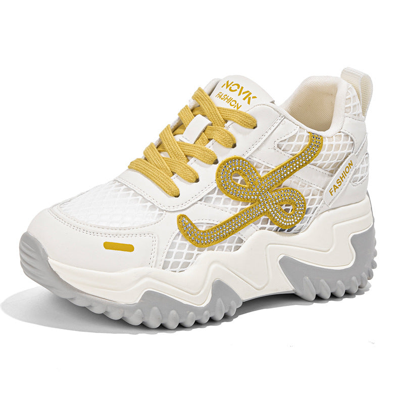 Women's Korean Style Rhinestone Platform Mesh Surface Women's Casual Shoes