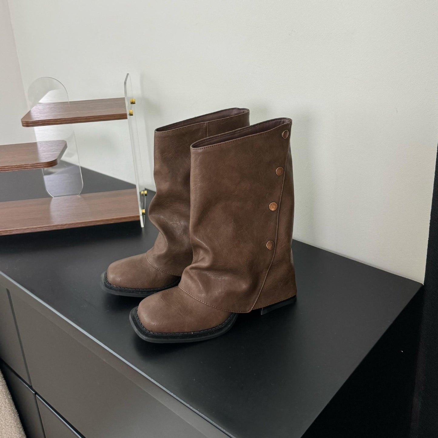 Western Denim Pile Style Knight Early Autumn Martin Women's Leather Boots