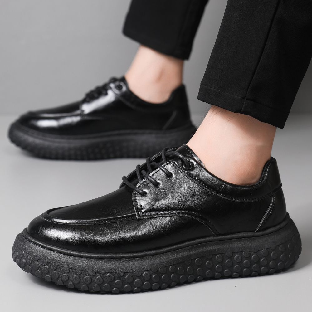 Men's British Retro Trendy Platform Lace Up Increased Black Men's Casual Leather Shoes