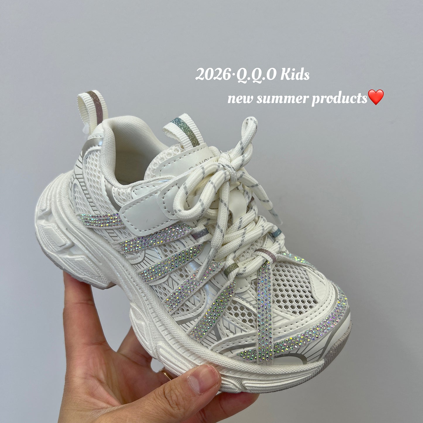 Children's Fashion Rhinestone Dad Korean Style Mesh Surface Children's Sports Shoes