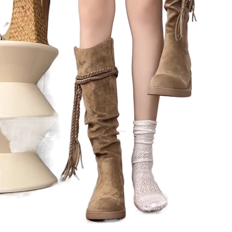 Women's Waste Soil Style Tassel Knight Chunky Boots