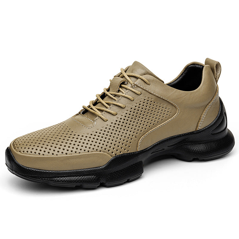 Men's Increasing Sports Summer Hollow Breathable Full Grain Cowhide Men's Shoes