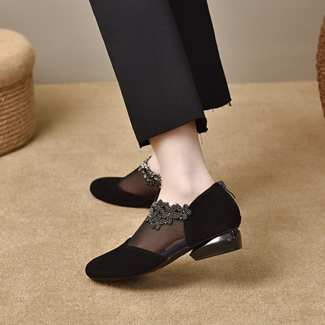 Women's Real Soft Mesh Low Breathable Closed Toe Rhinestone Sandals