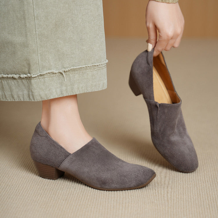 Women's Split Chunky Deep Mouth Four Small Comfortable Retro Leather Shoes