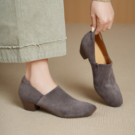 Women's Split Chunky Deep Mouth Four Small Comfortable Retro Leather Shoes