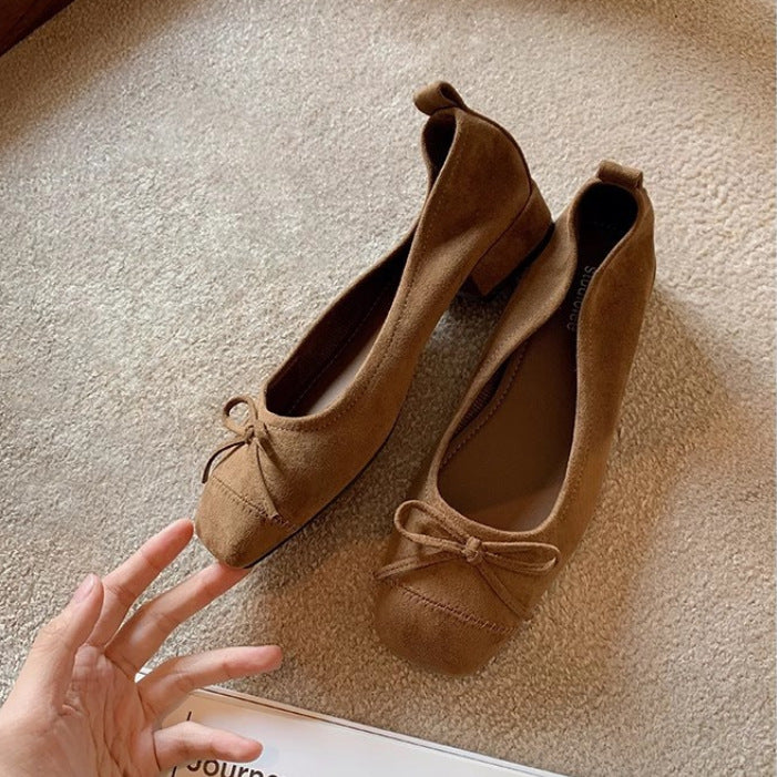 Women's Low-cut Bow Small Chunky Leopard Print Women's Shoes