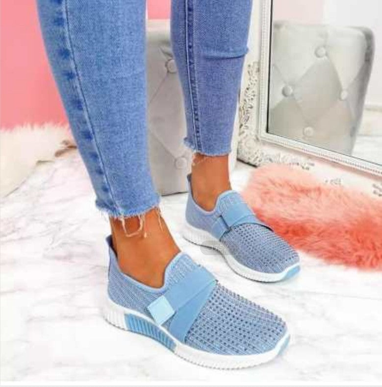 Women's Plus Size Spring Flying Woven Rhinestone Casual Shoes