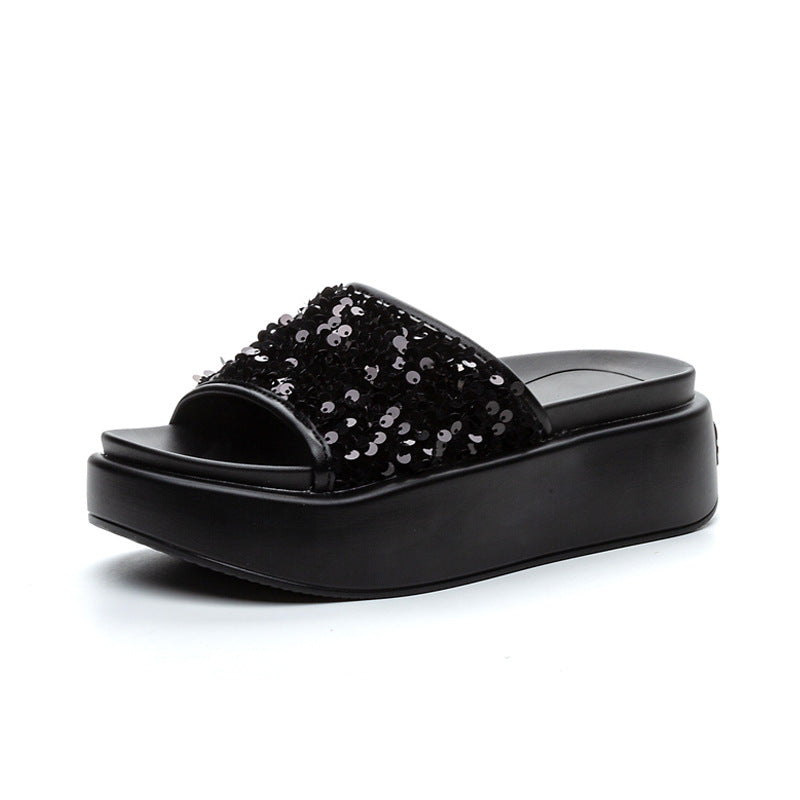 Women's Thick-soled Sequined Summer Versatile Simple Beach Slippers