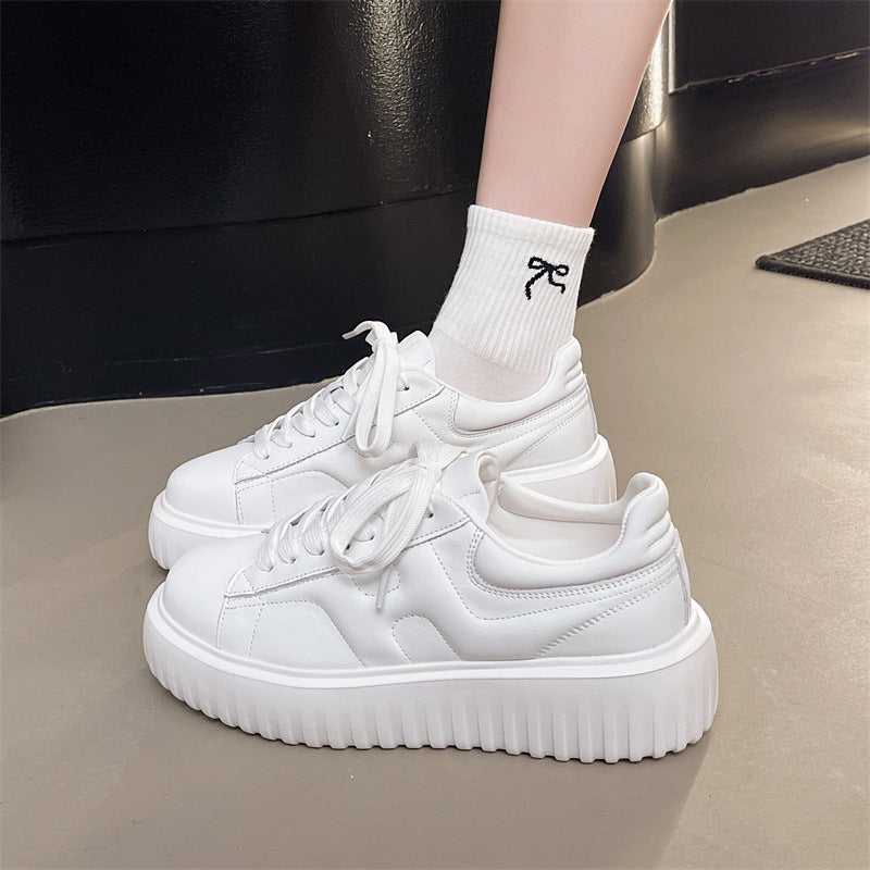 Women's Layer Cowhide Platform White Spring Sports Women's Casual Shoes