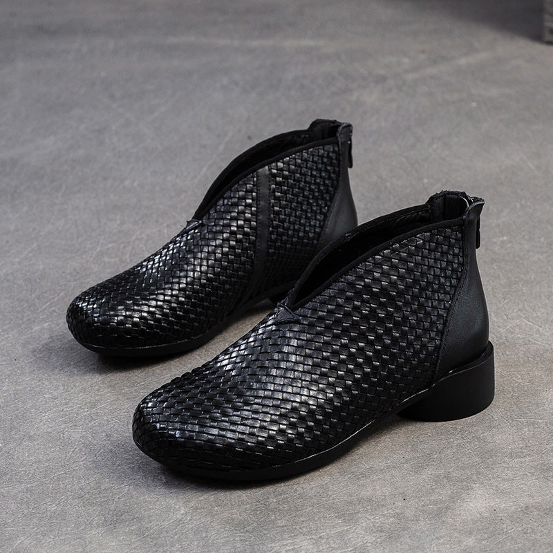 Women's Shu First Layer Cowhide Handmade Weave Vintage Women's Leather Boots
