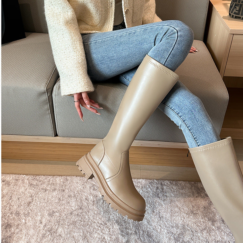 Women's Fleece-lined Tall Knight Small Height Increasing Insole Below Women's Leather Boots