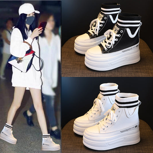 Women's Hidden White Platform Korean Short Sock Muffin Women's Cotton Shoes