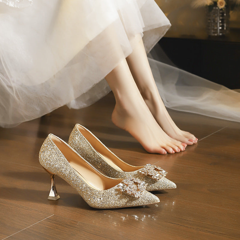 Wedding Stiletto Pointed Toe Bridal High Not Heels