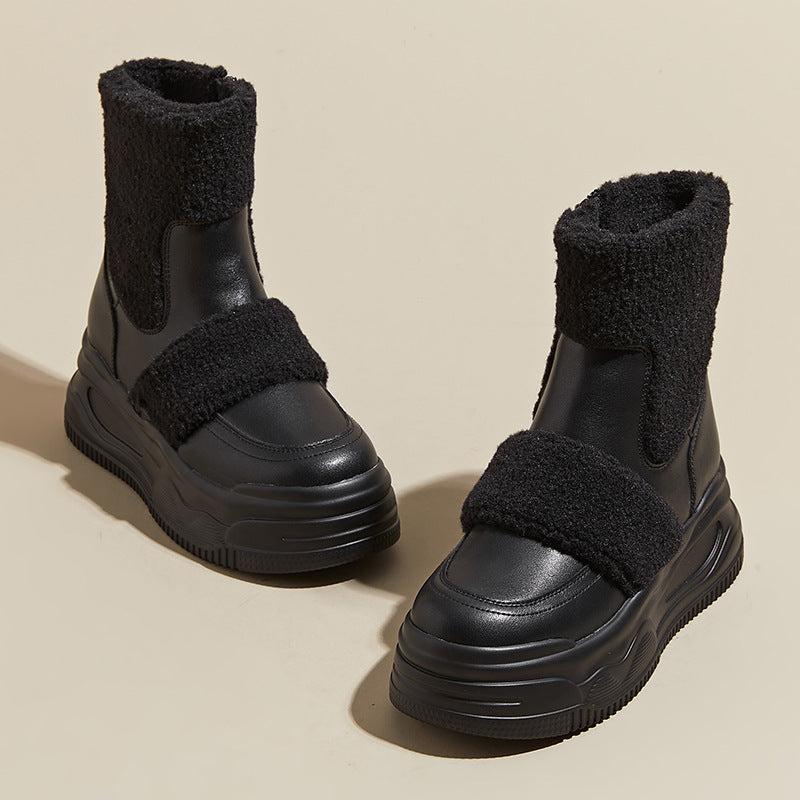 Women's Elevator Genuine Round Head Fleece-lined Platform Women's Shoes