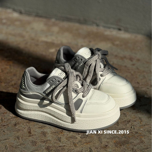 Women's Spring Korean Muffin Platform Lace Up Board Women's Casual Shoes