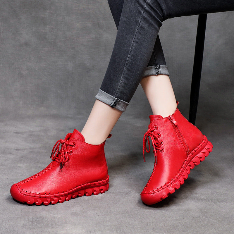 Women's Mother's Short Fleece-lined Warm Soft Bottom Leather Shoes