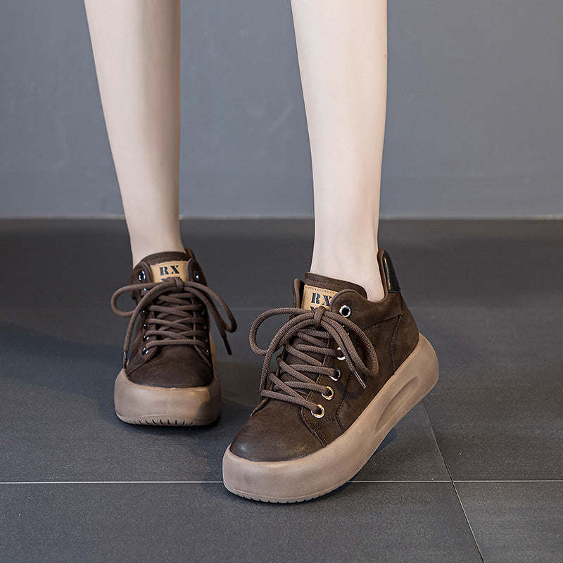 Women's First Layer Cowhide Platform Genuine With Women's Casual Shoes