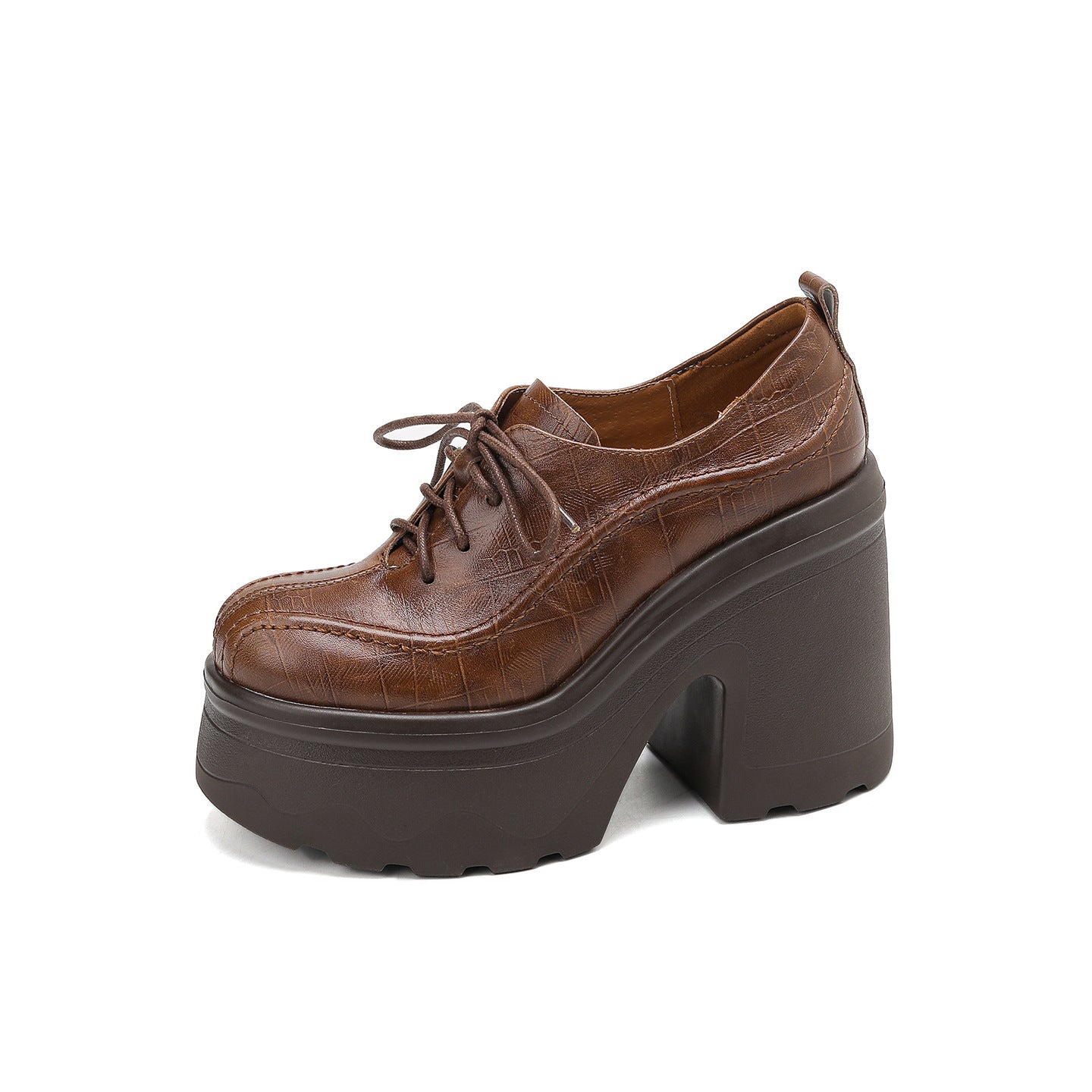 Women's Style Spring Round Toe Thick Bottom Cowhide Leather Shoes