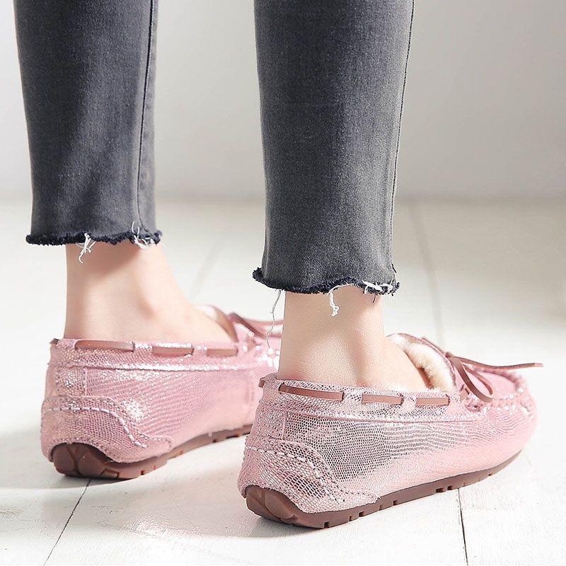 Women's With Fleece Lining Cotton Large Size Pregnant Fluffy Flat Bottom Loafers